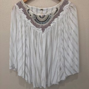 FREE PEOPLE White Gauzy Poncho Embroidered Sequin